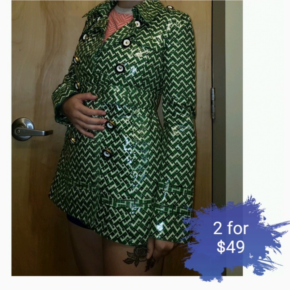 EUC juicy couture raincoat green and white